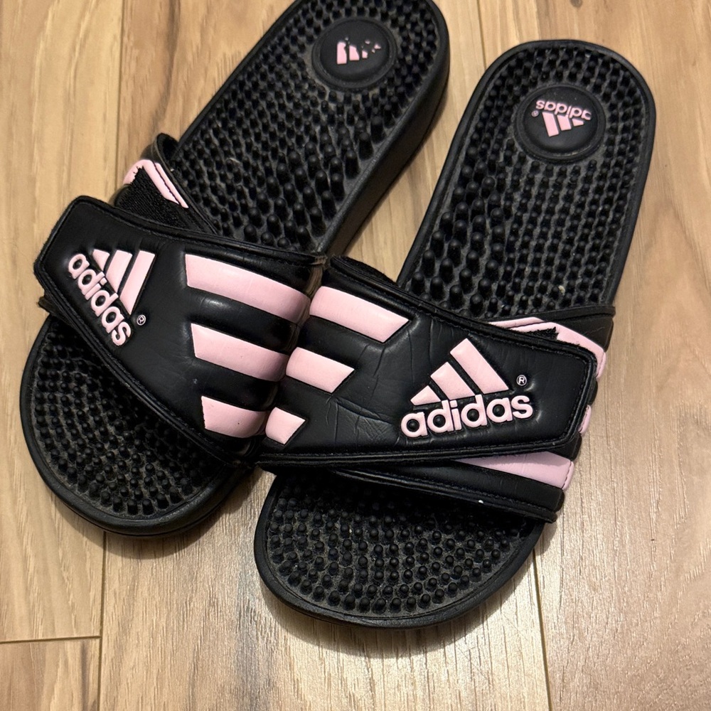 Adidas Black and Pink Comfort Slides